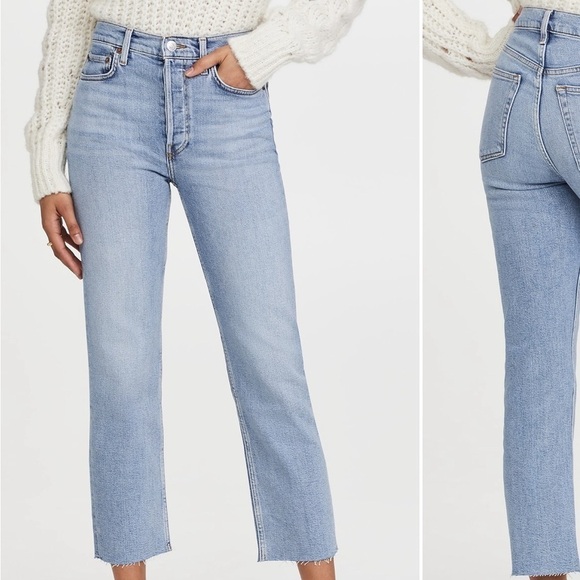 Re/Done 70s Stove Pipe Jeans Size 24 High Rise Mid 90s Color Button Fly Raw Hem - Picture 1 of 16